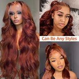 28 Inch Reddish Brown Lace Front Wigs Human Hair 13x4 HD Transparent Body Wave Lace Front Wigs Human Hair Pre Plucked Auburn Glueless Colored Frontal Wigs Human Hair