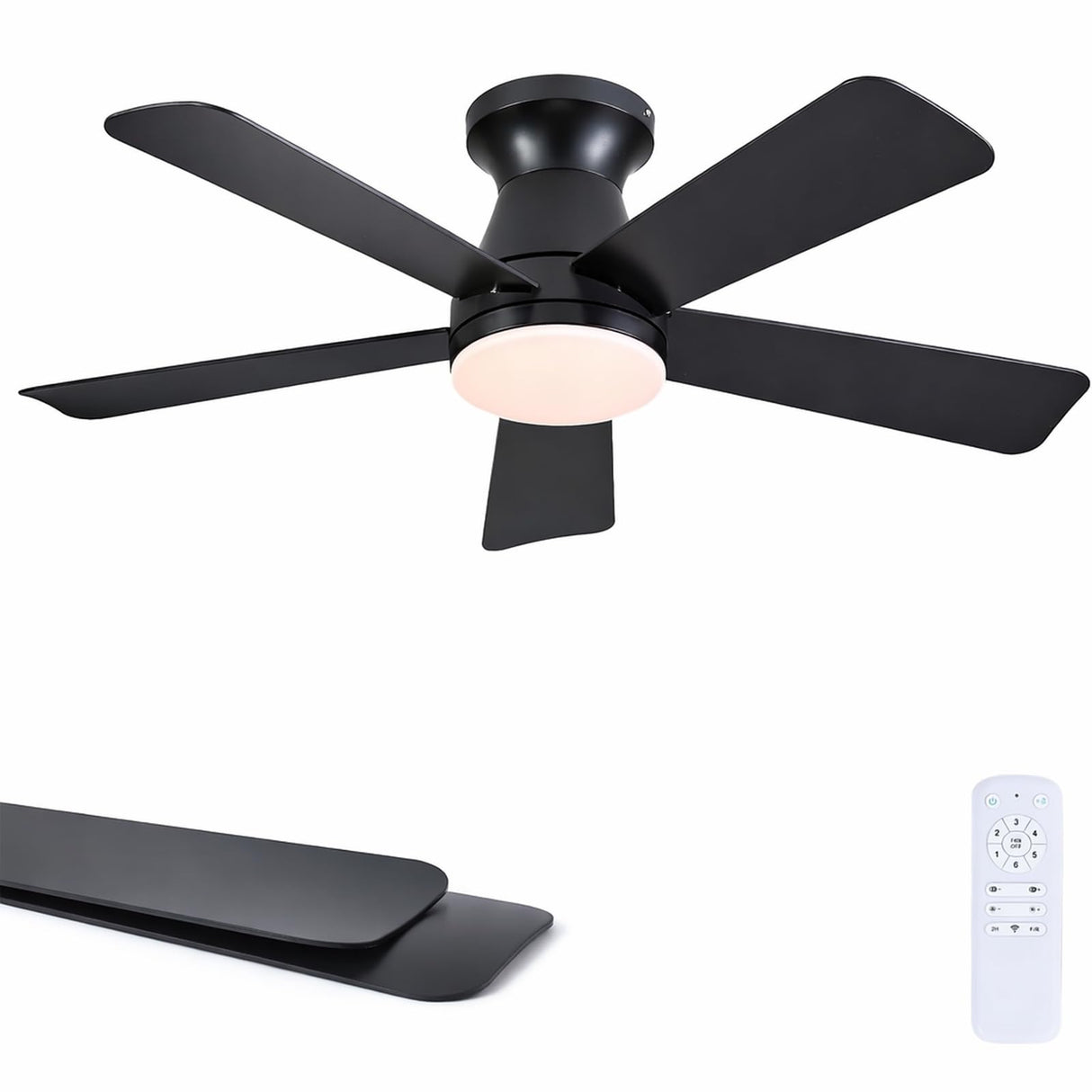 Goniyado 41" Black Low Profile Ceiling Fans with Lights and Remote, Modern Flush Mount Ceiling Fan Light with Quiet Reversible DC Motor for Bedroom Kitchen