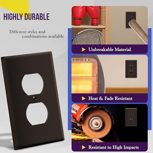 ENERLITES Duplex Receptacle Outlet Wall Plate, Gloss Finish, Midway Size 1-Gang 4.88" x 3.11", Unbreakable Polycarbonate Thermoplastic, UL Listed, 8821M-BR-10PCS, Brown (10 Pack)