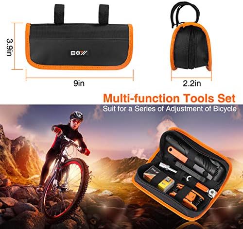 Bicycle Repair Bag With Tire Pump, Portable Tool Kit for Camping Travel - Patches, Inflator, Maintenance Essentials All in One Safety Kit