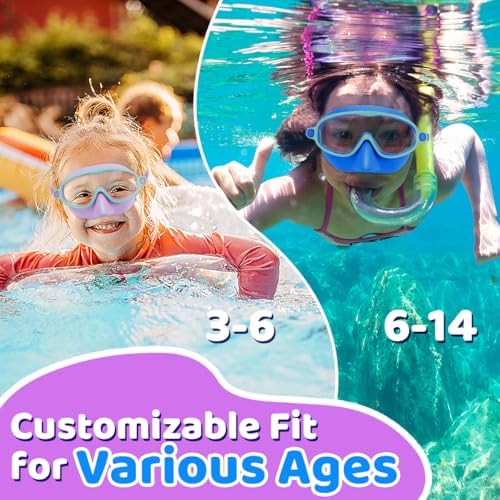 Vvinca Swim Goggles with Nose Cover, 2 Pack Wide View Diving Mask Anti-Fog UV No Leak Toddlers Swimming Goggles for Kids 3-15