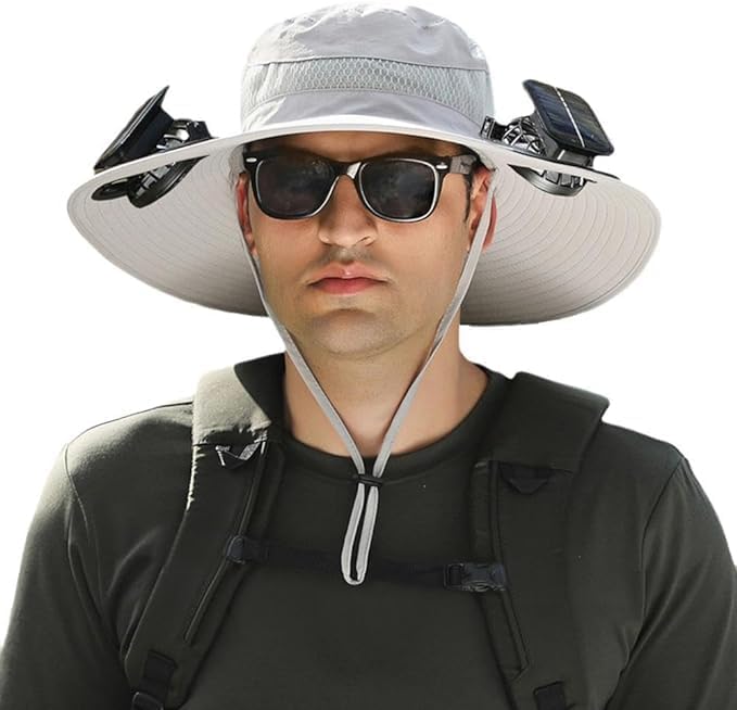 Solar Fan Hat Wide Brim Solar Fan Hat Outdoor Wide Brim Sun Hat with 2 Solar Fan Fishing Hat - Removable & USB Charging Fan