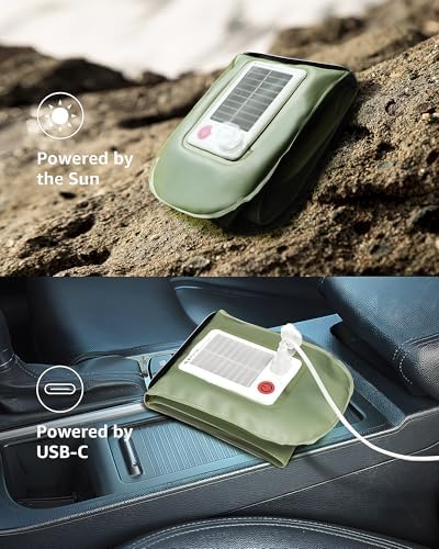 Solar Camping Lights Rechargeable, 3 Lighting Modes, IP66 Waterproof Inflatable Lamp for Hiking, Backpacking, Survival, Collapsible Tent Lights for Camping, Portable Lanterns for Power Outage