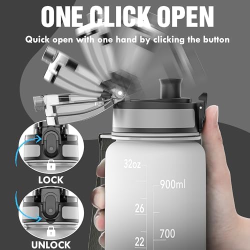 OLDLEY Water Bottle, 32oz Motivational Sports Water Bottle with Time Marker - Times to Drink - Tritan, BPA Free, Wide Mouth Leakproof, Tai Chi (1 Bottle)
