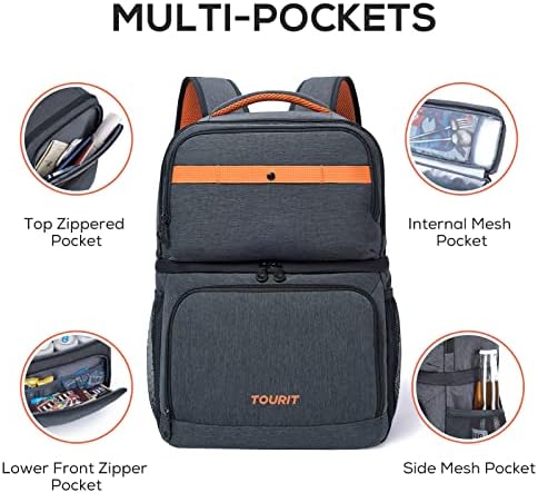 TOURIT Backpack Cooler with Double Decks, Insulated Cooling Bag for Lunch, Waterproof Lightweight for Men to Camping, Picnic, Hiking, Beach Park