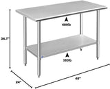 ROCKPOINT Stainless Steel Table for Prep & Work 24x48 Inches, NSF Metal Commercial Kitchen Heavy Duty Table with Adjustable Under Shelf and Table Foot for Restaurant, Home and Hotel