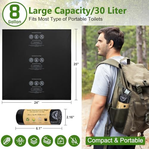 BLIKA Camping Toilet Bags Eco Absorbent Gel Set, Portable Toilet Bags with Gel, 8 Gallon, 30 Liter, Heavy Duty 1 Mil, Toilet Replacement Bags with Toilet Powder for Camping Outdoor Hiking