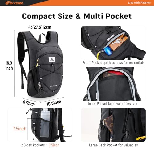 SKYSPER 15L/20L Foldable Hiking Backpack Lightweight Packable Travel Daypack with Chest Strap Small Folding Pack for Walking