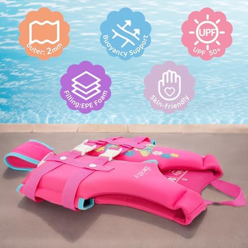 Zeraty Toddler Swim Vest Neoprene Kids Float Jacket Swimming Aid for Children Girls and Boys 20-30-40-50-60-70-80Lbs with Dual Adjustable Safety Straps