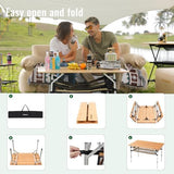 KingCamp Adjustable Height Folding Table, 4-Fold Bamboo Camping Outdoor Portable RV Camp Table with Carry Bag & Storage for Outdoor Car Backyard Picnic Tailgating Beach