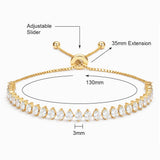 SWEET PEEPS 18K Gold Dipped CZ Tennis Bracelet for Women, Marquise Cut Cubic Zirconia Adjustable Bracelet, Dainty Gold Jewelry for Everyday Wear
