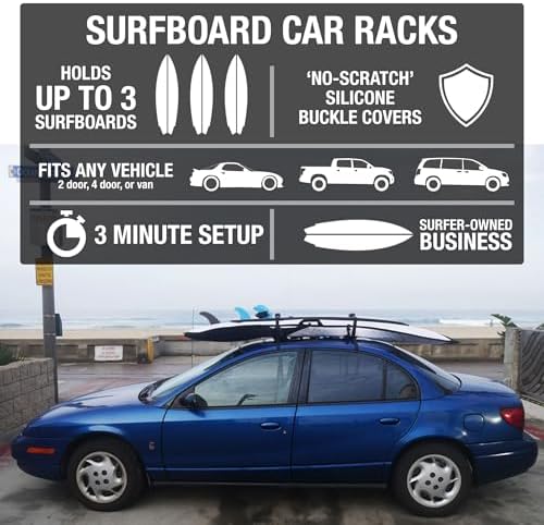 Ho Stevie! Surfboard Car Racks - Padded System, Easy Setup Any Car, ‘No Scratch’ Buckles - Strap Up to 3 Boards to Car Roof