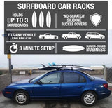 Ho Stevie! Surfboard Car Racks - Padded System, Easy Setup Any Car, ‘No Scratch’ Buckles - Strap Up to 3 Boards to Car Roof