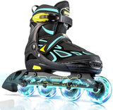 2PM SPORTS Vinal Girls Adjustable Flashing Inline Skates, All Wheels Light Up, Fun Illuminating Skates for Kids Men Adult Women and Boys
