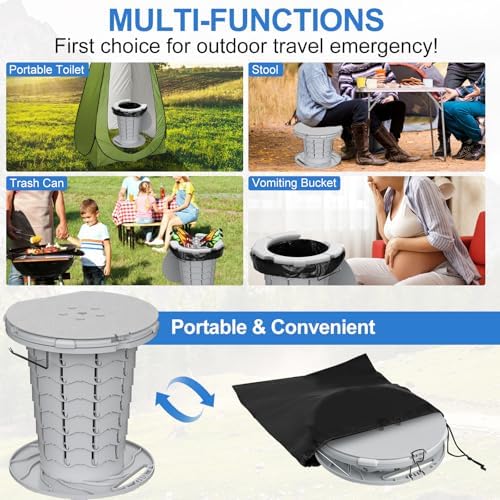 BLIKA Upgraded Retractable Portable Toilet with Cushion, 300LBS Adjustable Height Folding Toilet with Paper Holder, Travel Toilet Portable Camping Toilet, Soft Portable Toilet for Camping/Car