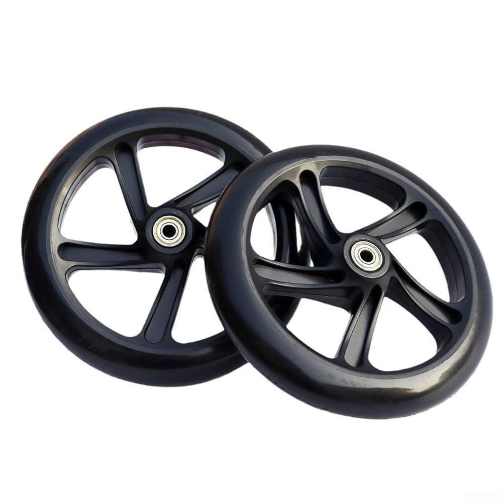 URPIZY Pack of 2 Scooter Tyres Replacement Tyres, 125mm - 200mm Scooter Wheels Pu City Scooter Wheels with Bearings, Skates Wagon Cart Trolley Wheel(180mm*30mm Black)