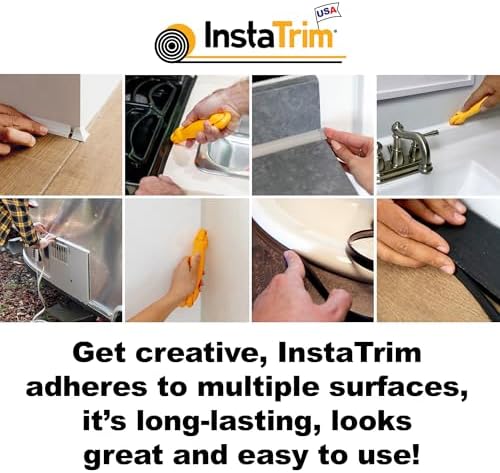 InstaTrim White New & Improved Caulk Trim, 3/4" by 10 ft, Flexible, Waterproof for Bathroom, Floors, and Walls | Easy Installation | No Mess, Stain Resistant, Made in The USA
