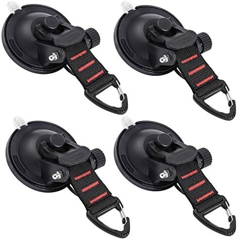CONBOLA Suction Cup Hooks Heavy Duty 4 Pieces Car Camping Essentials Upgraded Tie Down Suction Cup Camper Accessories with Securing Hook Strong Power for RV Boat Window Glass Camping Trap.(4 pcs)