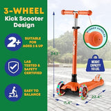 Kids Scooter – Children and Toddler 3 Wheel Kick Scooter – LED Wheel Lights Illuminate When Rolling– Adjustable Handlebar – Indoor and Outdoor