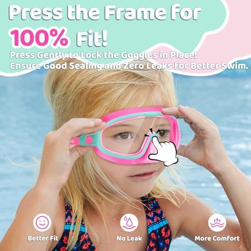 Vvinca 2 Pcs Kids-Swim-Goggles with Nose Cover, Swimming Diving Mask Wide View Anti Fog UV Anti Shattered Lens for Kids 3-6