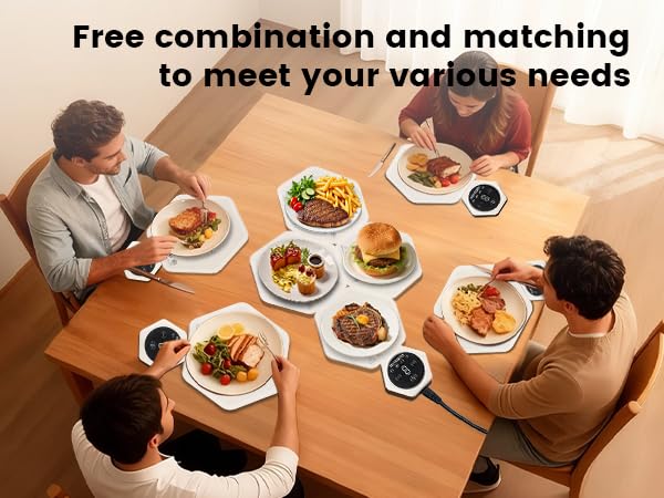 Warming Mat for Food, Silicone Hexagonal Design Electric Warming Tray, Fast Heating, Freely Combined, 4 Temperature Settings, Food Heating Pad Suitable for Parties Gatherings Home Daily Use (2)