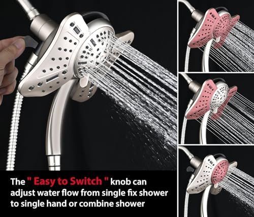 GRICH 2.5GPM Shower Heads with Handheld Spray Combo: 2 in 1 Rain Shower Head with Handheld Spray,Detachable High Pressure Shower Heads, 9 Spray Modes Adjustable Showerhead with 60 Inch Hose, Nickel