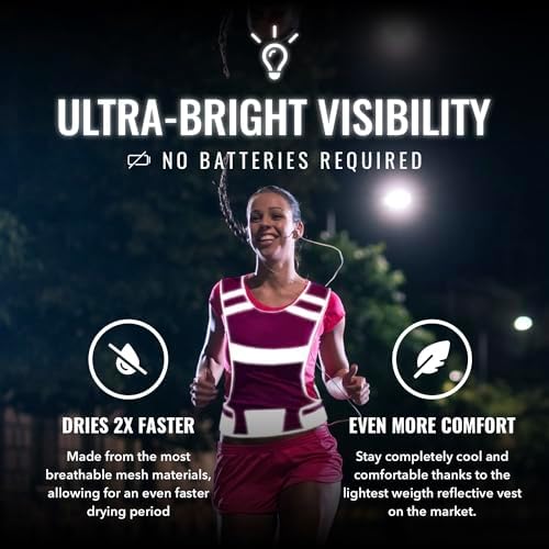 Reflective Running Vest for Women & Men,High Visibility Reflector Vest with 2 Bands,Lightweight & Comfy Running Gear