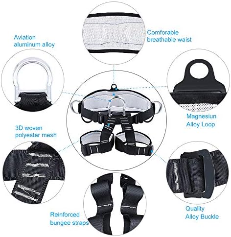 X XBEN Thicken Climbing Harness, Protect Waist Safety Harness Gear, Wider Half Body Harness for Roofing Fire Rescuing Rock Climbing Rappelling Tree Climb
