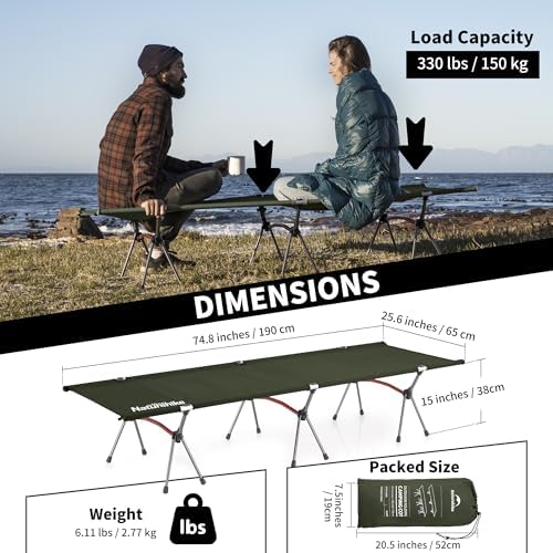 Naturehike ArmyWild Folding Camping Cot, Height Adjustable Ultralight Backpacking Cot, Portable Camping Bed for Camping Hiking Travel Home