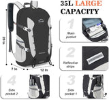 Hiking Backpack,Large 35L Travel Backpacks for Men Women,Water Resistant Ultra Lightweight Foldable Packable Camping Daypack for Outdoor Sports