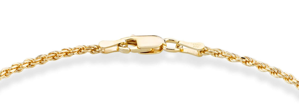 Miabella 18K Gold Plated 925 Sterling Silver Italian 2mm, 3mm Diamond-Cut Braided Rope Chain Anklet Ankle Bracelet for Women, 925 Made in Italy (width 2mm, Length 10 Inches)