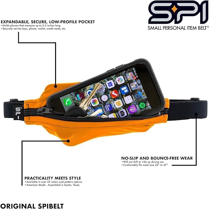 SPIbelt Original Pocket Running Belt for Women Men, Phone Holder for Running, Running Fanny Pack, Holder for Phone, Running Waist Pack, Expandable, Adjustable. White with White Zipper