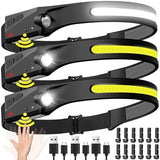 Headlamp Rechargeable 3PCS, 230° Wide Beam Head Lamp LED with Motion Sensor for Adults - Camping Accessories Gear, Waterproof Head Light Flashlight for Hiking, Running, Repairing, Fishing, Cycling