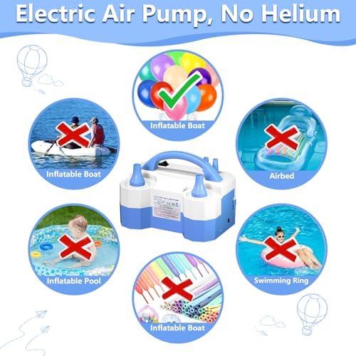 SINBEE Balloon Pump, Balloon Pump Electric, Portable Dual Nozzle Electric Blower Air Pump Inflator for Party Decoration. Faster and Save Time