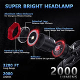 TDT 2000 LUMENS LED Rechargeable Head Lamps, Zoomable Headlamp with 6 Modes & IPX7 Waterproof, 120° Adjustable Head Lights for Forehead for Outdoor, Camping, Hard Hat, Running, Hunting