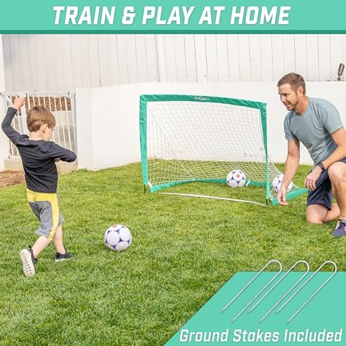 GoSports Portable Soccer Goals for Kids - 13 Color Options - Choose 4 x 3 ft or 6 x 4 ft - Team Tone Pop Up Nets for Backyard