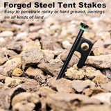 24Pcs Tent Stakes, 12in Heavy Duty Tent Stakes with Storage Pouch, Forged Steel Metal Stake for Tent Used on Rocky Place, Grassland, Dessert(24Pcs, 12in, Diameter 1/4")