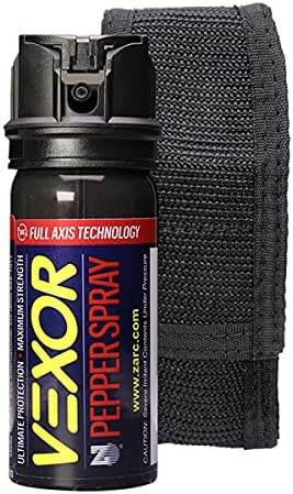 Vexor Pepper Spray Full Axis with Belt Clip for Self Defense — Maximum Police Strength, 20-Foot Range, Full Axis Capability, Flip Top Safety for Quick and Accurate Aim, Protection