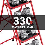 KINGRACK Step Ladder, Folding Ladder with Non-Slip and Wide Pedal, Small Ladders with Handle, Heavy Duty Steel Ladder, Lightweight Step Ladder (Red, 4 Step Ladder)