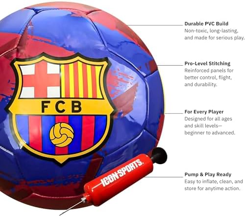 Icon Sports Officially Licensed FC Barcelona Size 5 Regulation Non-Toxic PVC Soccer Ball