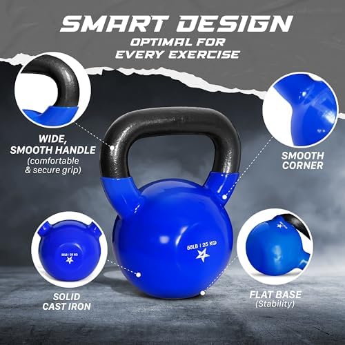 Yes4All 5-65lbs Kettlebells Vinyl Coated Cast Iron for Dumbbell Weights Exercises, Gym, Fitness, Full Body Workout Equipment Push up, Grip and Strength Training