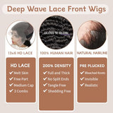 Gufens 30 Inch Deep Wave Lace Front Wigs Human Hair 200 Density 13x6 HD Lace Frontal Wigs Human Hair Pre Plucked Curly Wig for Women