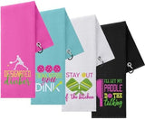 Hosuly 4 Pieces Funny Dinkball Towels Microfiber Cotton Athletic Towels with Clip Embroidered Gift for Men Women Dinkball Lovers(Women,Elegant)