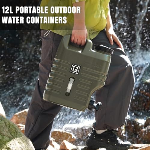 Camping Water Jug, Camping Water Container,3.17 Gallon BPA Free Water Storage with Spigot, Large Water Tank,Portable Emergency Water Storage for Camping,Car, Hiking, Hurricane Supplies.Green