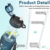 Enerbone Water Bottle, Leakproof BPA & Toxic Free, Motivational Water Bottle with Times to Drink and Straw, Fitness Sports Water Bottle with Strap for Office, Gym, Outdoor Sports