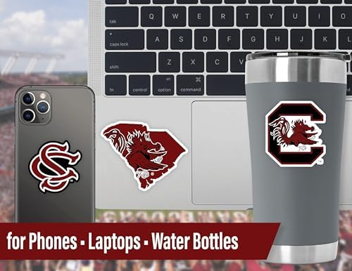 South Carolina Stickers (14 Piece) Gamecocks Gifts for Men Football Fans for Car Laptop Water Bottle + 2 Large USC Car Decals, 10 Water Bottle Size, 2 Keyboard Size