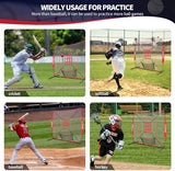 BAGAIL 7x7 ft Baseball & Softball Practice Net with Bow Frame for Batting, Hitting, Pitching, Portable Baseball Throwing Net with 2 Strike Zone Batting Tee, Carry Bag, Great for All Levels