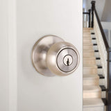 Amazon Basics Exterior Door Knob With Lock, Coastal, Easy to Install, 2 Keys, Satin Nickel