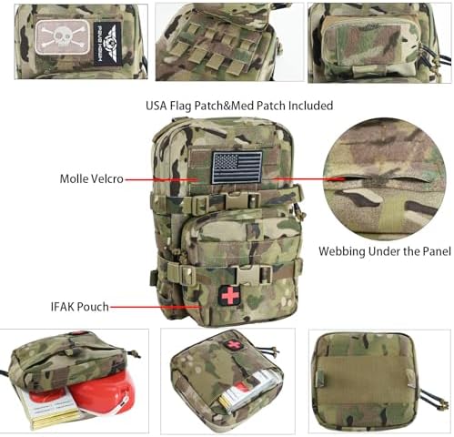 Tactical Mini Molle Hydration Pack,Molle Hydration Carrier with IFAK Pouch&US Flag&Med Patch,Hydropack for 2L Water Bladder