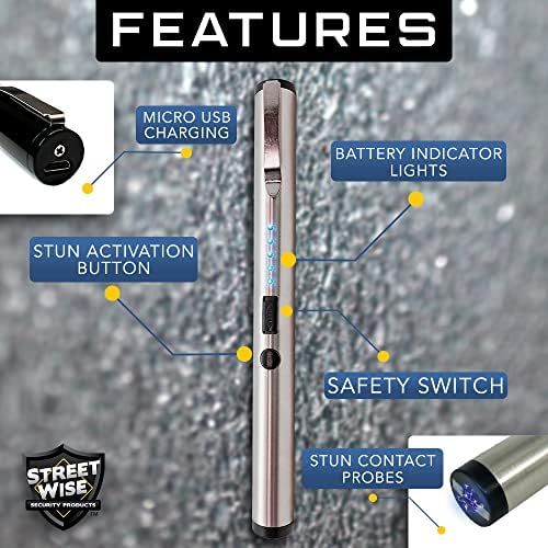 Streetwise Pain Pen 25,000,000 Stun Gun for Self Defense - Tactical Stun Pen for Women and Men, USB Rechargeable, Battery Indicator, Durable Clip, Compact and Concealable for Protection